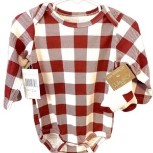 Lila & Jack 3pc Bodysuit & Pants & Socks Set 3-6 Month Red White Plaid Size NWT